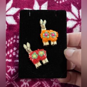 Handmade Vintage Glazed Clay Llama Pins (2)